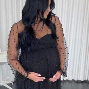 Pink Long Sleeve Gown with Sweetheart Neckline and Embellishments